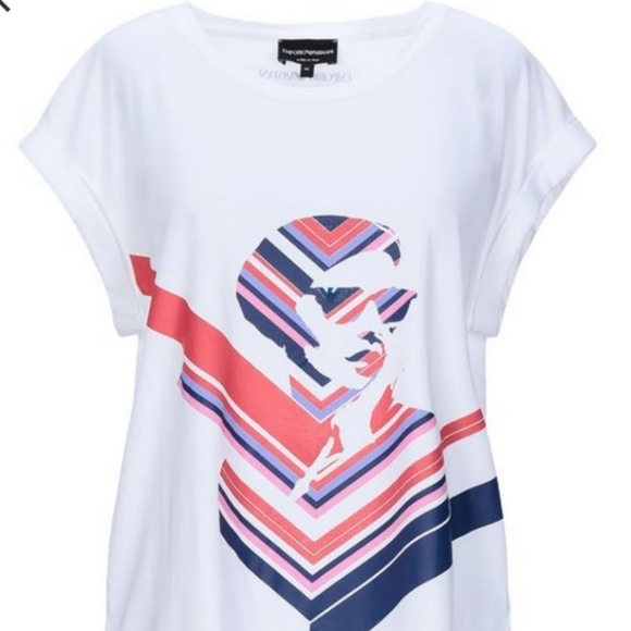 Emporio Armani Tops - Emporio Armani Print Round Neck Drop Shoulder Top White Size S Small